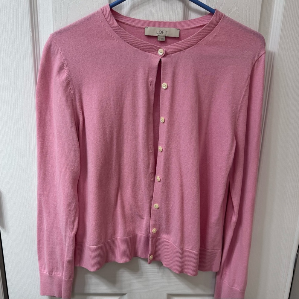 LOFT Pink Button-Front Cardigan – Size L
